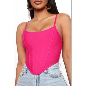 Fashion Nova Yours Truly Bandage Corset Top Magenta Pink Square Neck Size L NWT